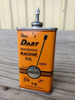 Vintage Dart Oil Can Handy Oiler Lead Top 4 Oz Rare Household Tin Oilzum Gilmore