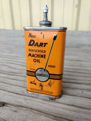 Vintage Dart Oil Can Handy Oiler Lead Top 4 oz Rare household Tin Oilzum Gilmore 2