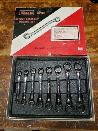 Nos Vintage Snap On 8 Piece 12 Point Metric Short Offset Box Wrench Set Xsm608