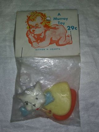 Vintage 1970s Dime Store " A Murray Toy " Kitten N Hearts Nos Md,  Usa No.  43
