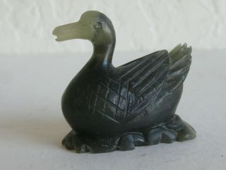 Fine Old Chinese Carved Nephrite Jade Duck Bird Statue Sculpture Signed