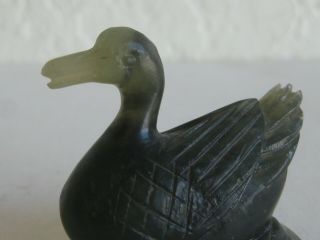 Fine Old Chinese Carved Nephrite Jade Duck Bird Statue Sculpture Signed 2
