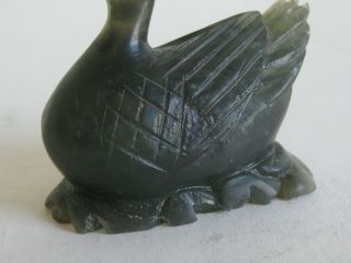 Fine Old Chinese Carved Nephrite Jade Duck Bird Statue Sculpture Signed 3