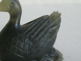 Fine Old Chinese Carved Nephrite Jade Duck Bird Statue Sculpture Signed 4