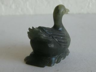 Fine Old Chinese Carved Nephrite Jade Duck Bird Statue Sculpture Signed 5