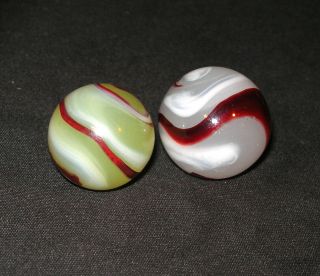 Vintage Akro Agate Co.  Oxblood Pairing (2) - - A Limeade & A Silver Ox