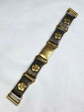 Vtg Engraved Western Bracelet 10k Gold&sterling Signed Allan Adler & Chas Sample