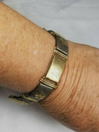 VTG Engraved Western Bracelet 10k Gold&Sterling Signed Allan Adler & Chas Sample 2