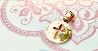 Vintage 14k Yellow Gold Cut Out Cross Disc Pendant And/or Charm