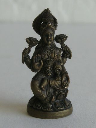 Fine Old India Hindu Miniature Goddess Lakshmi Deity Brass Statue Sculpture