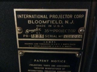 RARE 1950’s SIMPLEX XL PR - 1004 35MM COMMERCIAL MOVIE THEATER PROJECTOR WITH BASE 8