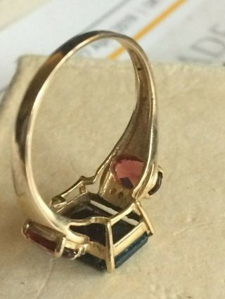 Vintage 10ct 10K Solid Gold Garnet & Diamond Ring Art Deco 3