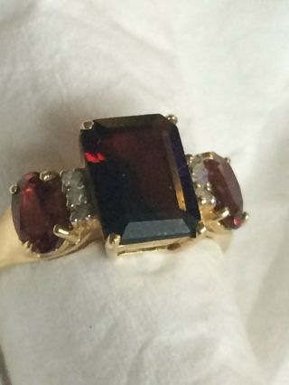 Vintage 10ct 10K Solid Gold Garnet & Diamond Ring Art Deco 6