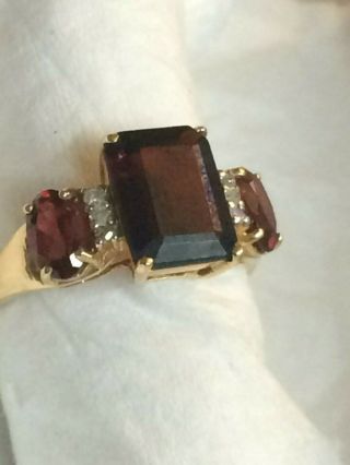 Vintage 10ct 10K Solid Gold Garnet & Diamond Ring Art Deco 7