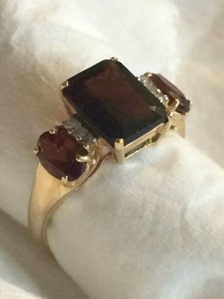 Vintage 10ct 10K Solid Gold Garnet & Diamond Ring Art Deco 8