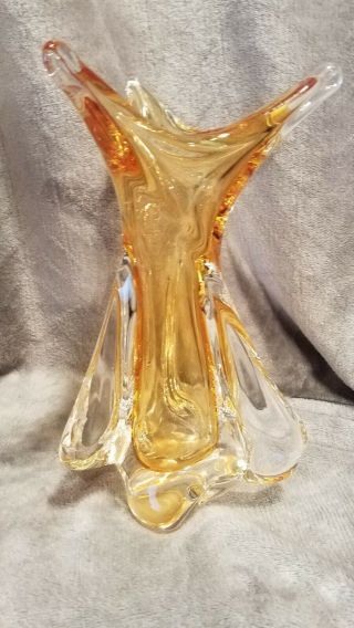 Chalet Art Glass Amber Swirl Form Vase Vintage