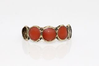A Fine Antique Georgian 9ct 375 Yellow Gold Half Hoop Coral Band Ring A/f 13506