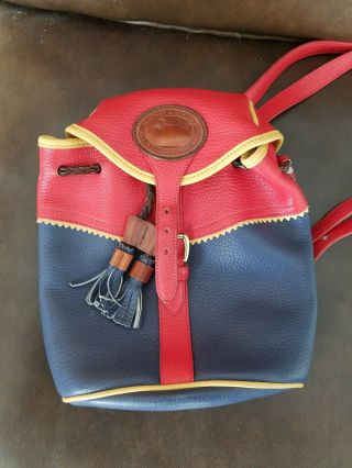 Vintage Dooney Bourke Teton Backpack Purse Navy Red