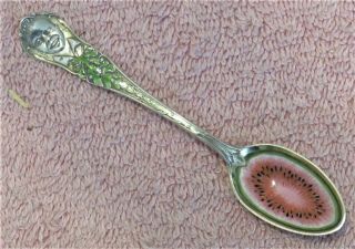 Black Americana Sterling Silver Souvenir Spoon W/ Watermelon Enameling