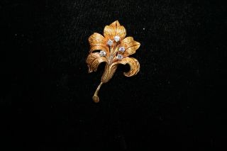 Vintage Tiffany & Co 14k Yellow Gold Flower Pin With Diamonds