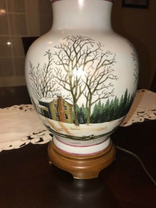 Vintage Bob Timberlake Signed Ceramic Table Lamp Wood Base,  White farm House. 7