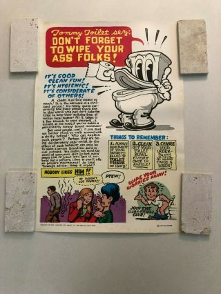 Vintage 1st Print 1971 Tommy Toilet Sez By R Crumb Poster 15 - 1/2 " X 22 "