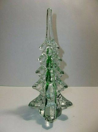 Vintage Art Glass Christmas Tree Crystal Clear Green Ribbons 10 "