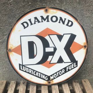 Vintage Diamond Dx D - X Gas Oil Porcelain Metal Sign Station Pump Plate Gasoline