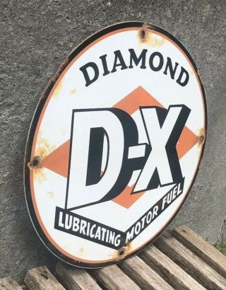 VINTAGE DIAMOND DX D - X GAS OIL PORCELAIN METAL SIGN STATION PUMP PLATE GASOLINE 2