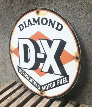 VINTAGE DIAMOND DX D - X GAS OIL PORCELAIN METAL SIGN STATION PUMP PLATE GASOLINE 3