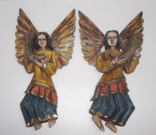 Vintage Carved Wood Santos Angels Set Of 2