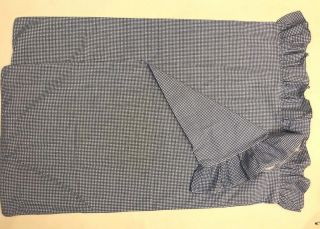 Ralph Lauren King Dark Navy Blue Gingham Ruffle Pillowcases Set 2 Usa Vintage