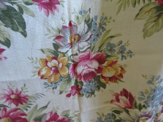 Vintage French Chateau Barkcloth Creamy White W/pink Roses Cotton Drapes