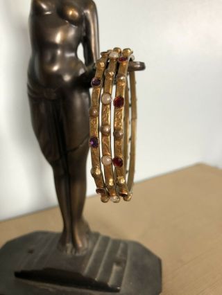 Vintage French Mid Century Jewelry Henry Perichon Gilt Bronze Jeweled Bangles