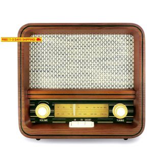 Fuse Vintage Retro Bluetooth Am/fm Radio Speaker,  Real Handcrafted Wood Exterio