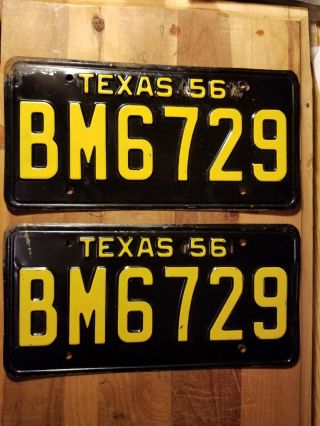 1956 Texas License Plate Pair Set Vintage Antique Classic
