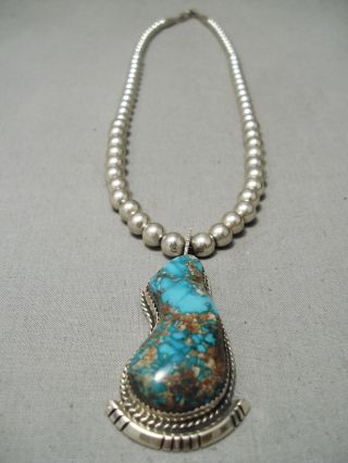 Museum Vintage Navajo Carico Lake Turquoise Sterling Silver Necklace Old