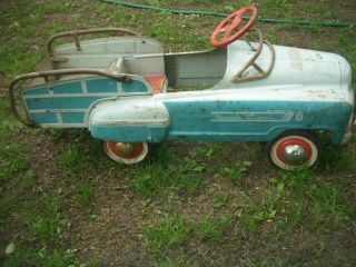 Orig Survivor Scarce Murray Turquoise 1950s Sad Face Pedal Car Ranch Wagon Rare