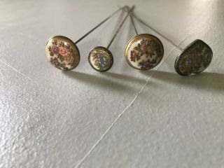 4 Hat Stick Pins Floral Design Vintage 10 Inch