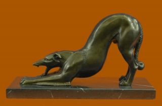 Serpentine Greyhound Vintage Art Deco Bronze Black Marble Desk Top Sculpture Art