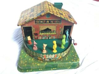 1953 Mattel Farmer In The Dell 503 Tin Lithoraph Musical Wind Up Toy