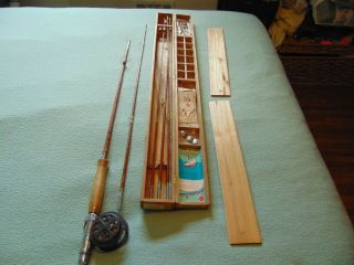 Antique Vintage Sakura Split Bamboo Fly Fishing Rod & Reel Case Set -