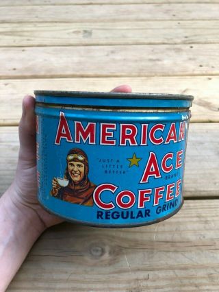 Vintage American Ace Coffee Tin Litho 1lb Keywind Nashville Tn Antique Pilot Old