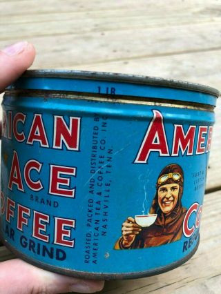 Vintage American Ace Coffee Tin Litho 1LB Keywind Nashville TN Antique Pilot Old 2
