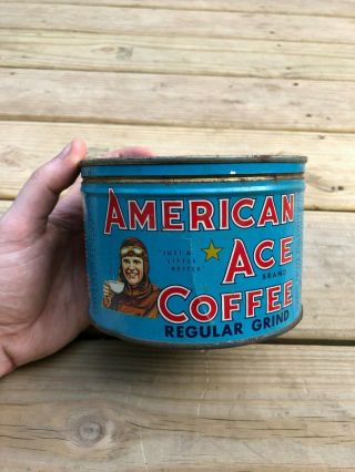 Vintage American Ace Coffee Tin Litho 1LB Keywind Nashville TN Antique Pilot Old 3