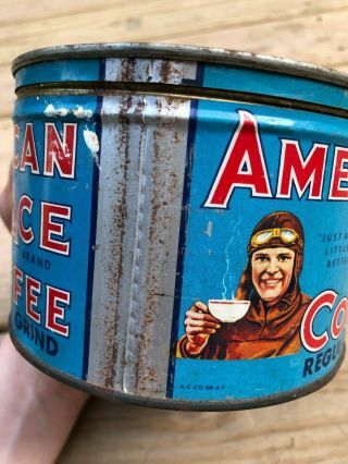Vintage American Ace Coffee Tin Litho 1LB Keywind Nashville TN Antique Pilot Old 4