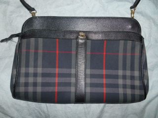 Burberrys Vintage Nova Check Canvas & Leather Messenger Shoulder Bag.