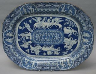 Antique Pottery Pearlware Blue Transfer Huge 21.  25 " Greek Platter 1815 Not Spode