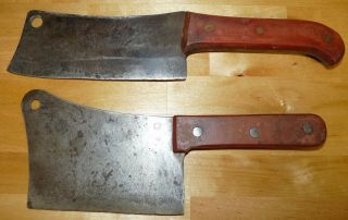 Pair Vintage Antique Meat Cleaver Chopper Butcher Old Cutting Tool