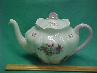 Vintage Shelly China Stocks Floral Teapot Dainty Pattern With Lid Pink Trim